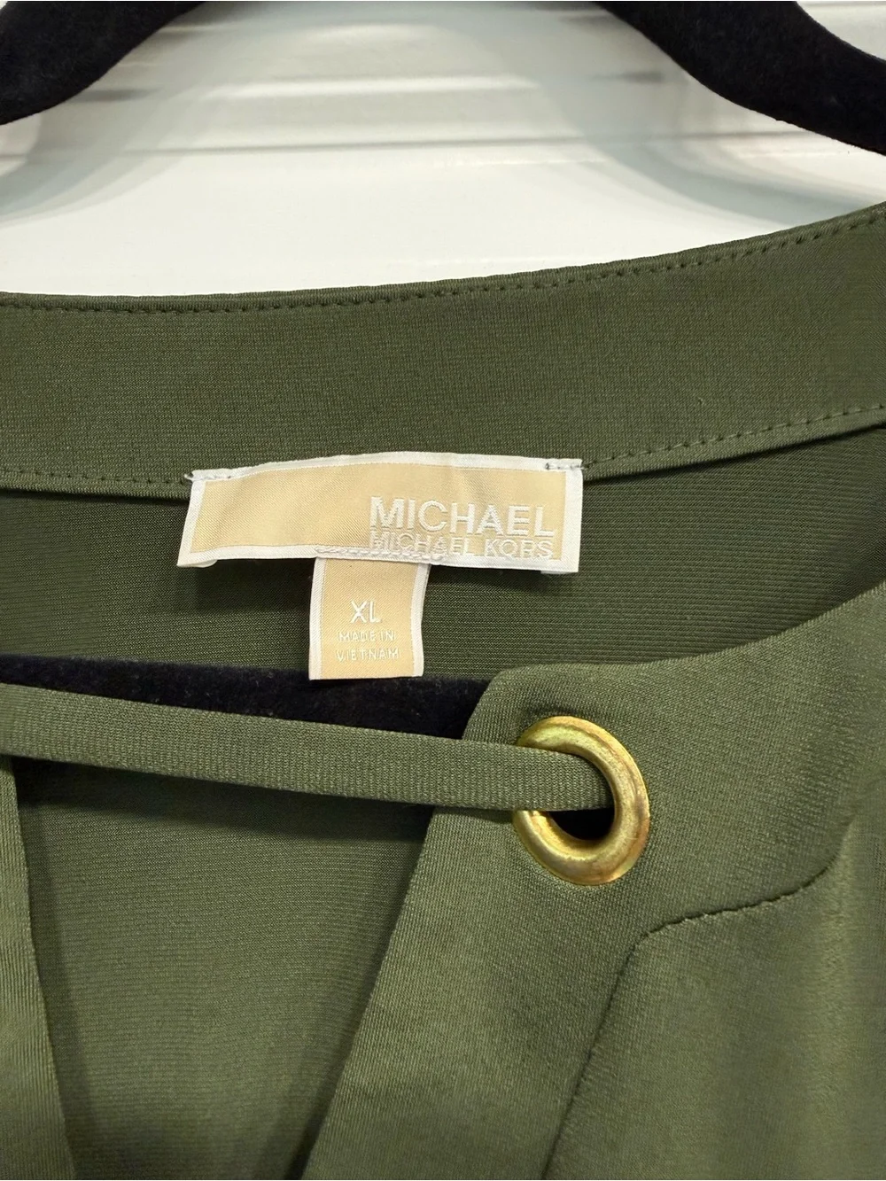 Michael Kors Olive Green V-Notch Tie-Sleeve Blouse